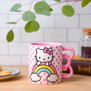 Hello Kitty by Sanrio Pink Polkadot, Rainbow, 3D Sculpted Shaped Handle 20oz Mug